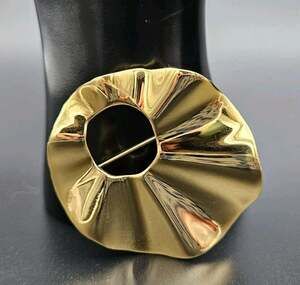 Vintage Gold Wavy Sunburst Organic Brooch Mid Century Modern Statement Pin
